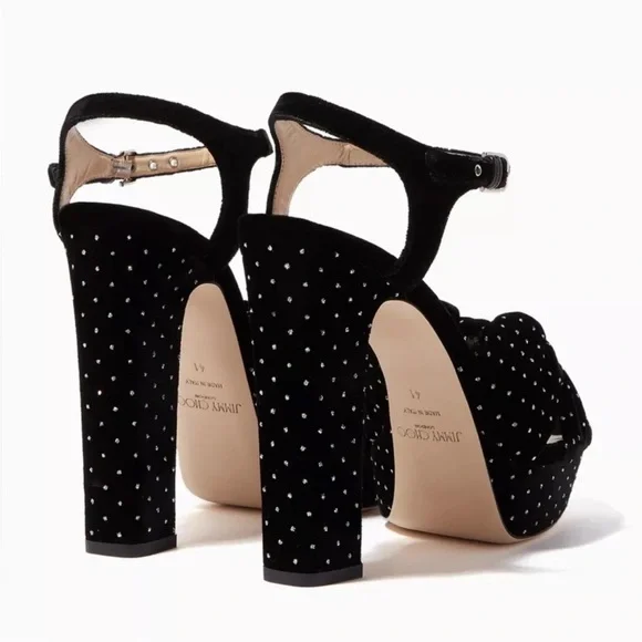 Jimmy Choo Velvet Glitter Heloise 120 Platform Heels - Picture 2 of 10